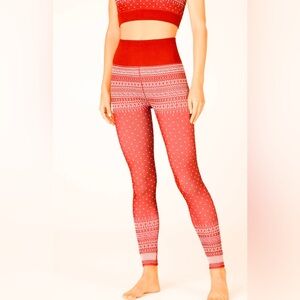 Apres Fair Isle Leggings High-Waist Med Red  Winter Holiday Fabletics Athleisure